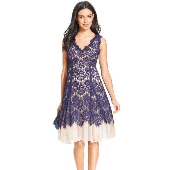 betsy and adam ruched lace sheath dress